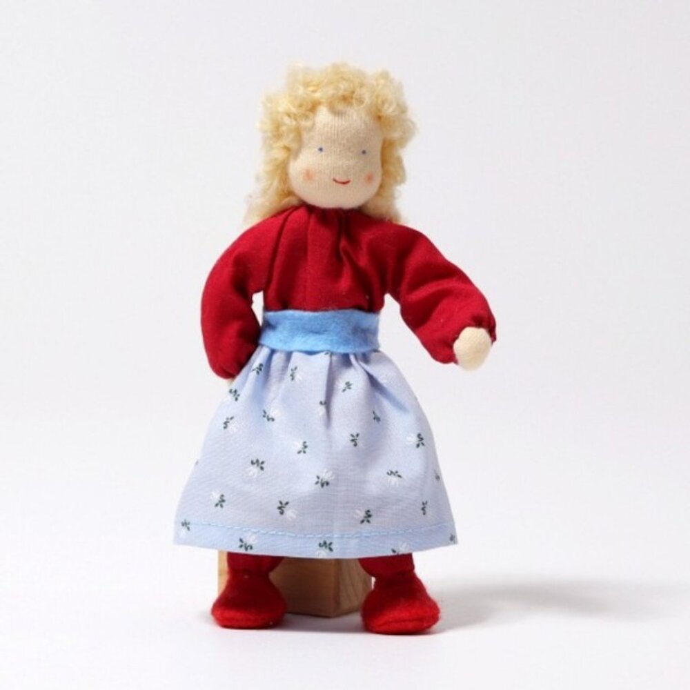 NWT Grimm's Wooden Toys Dollhouse Doll Female with Blonde Hair
